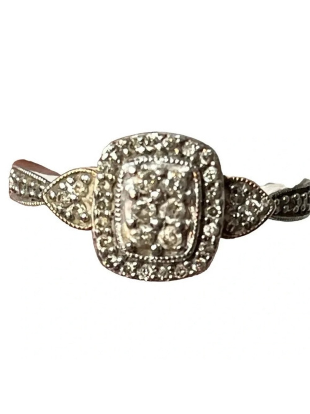 Diamond Halo Cluster Ring in Sterling Silver&14k sz7